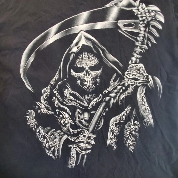Rock Chang Grim Reaper Skull Scythe T Shirt Men's Size L Black Graphic Tee - Picture 6 of 8